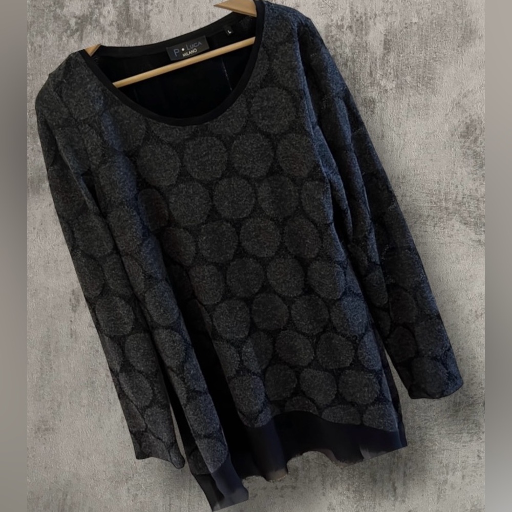 P. Luca Milano Scoop neck Sweater SZ M Color:BLK/gray Soft & Buttery Like New